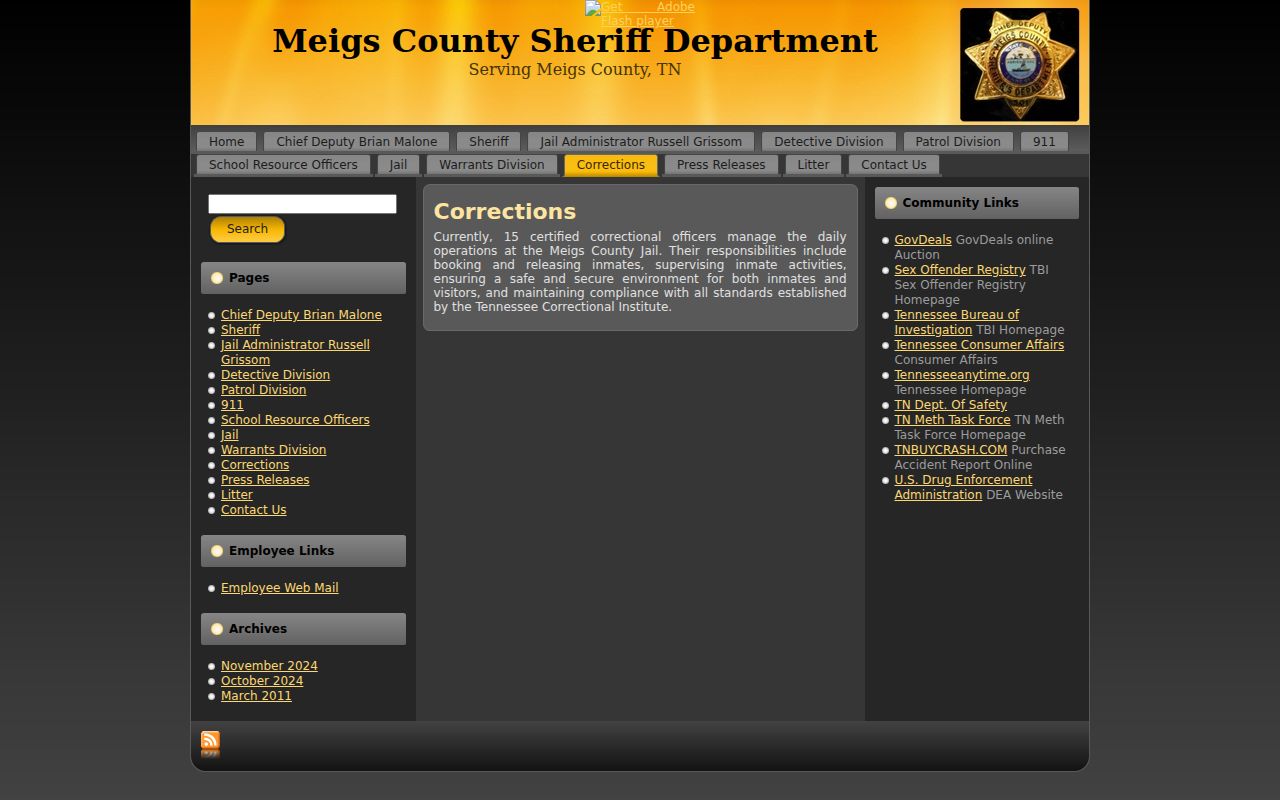 Meigs County arrest booking Corrections Division