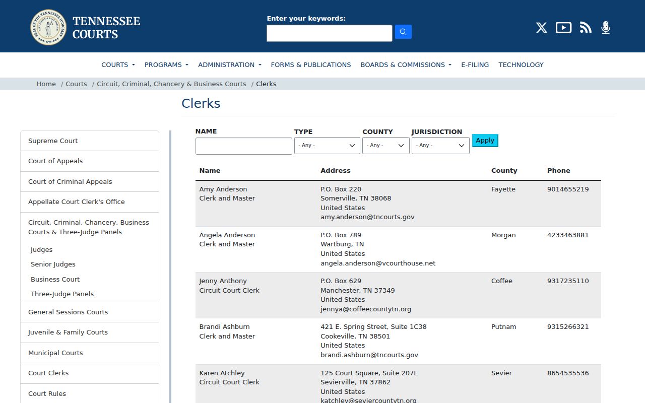 Meigs County court case lookup clerk directory