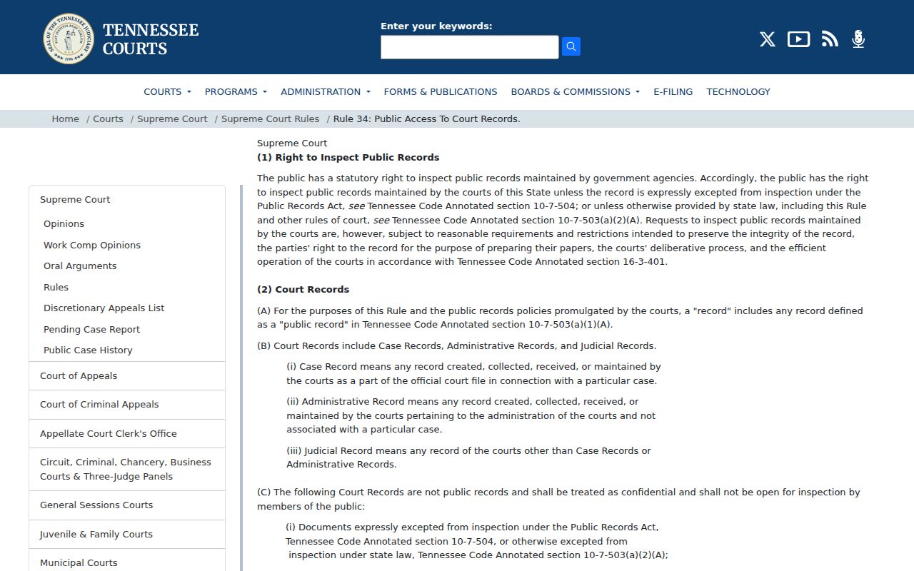 Meigs County court case access under Tennessee Rule 34