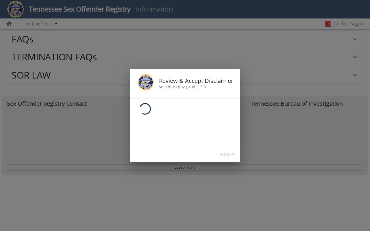 Meigs County sex offender registry information page from TBI