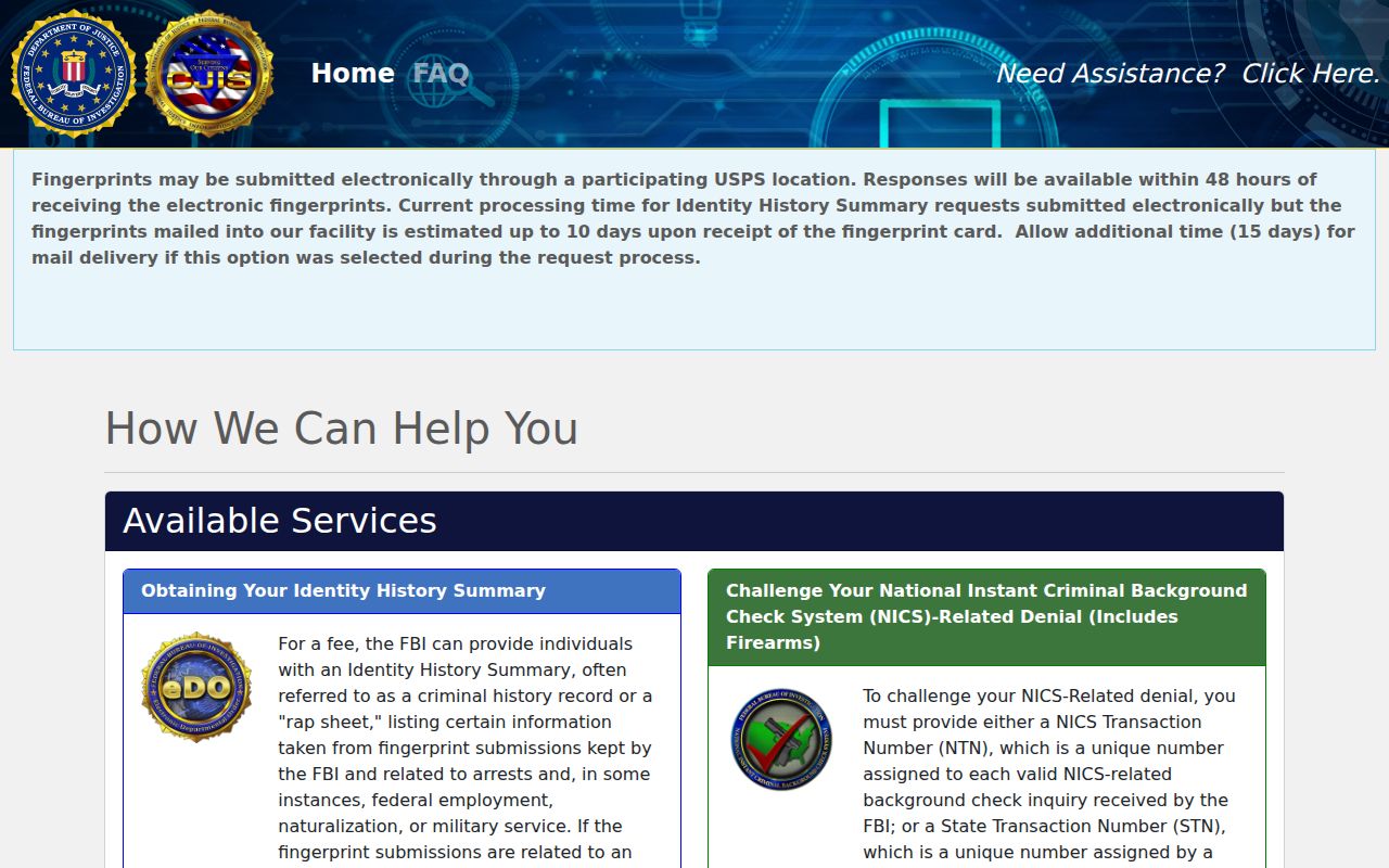 Meigs County criminal history FBI personal record order portal