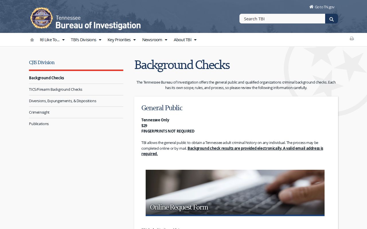 Meigs County criminal history TBI background check channels